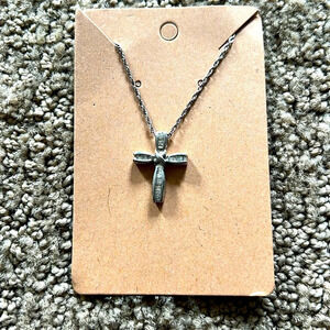 Silver cross necklace with rhinestones